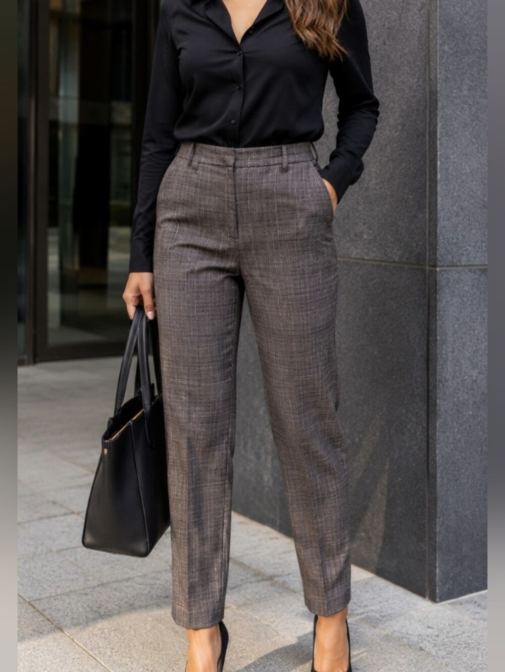 Reitmans Brown Gray Plaid Dress Pants Women’s Straight Leg Career Trousers